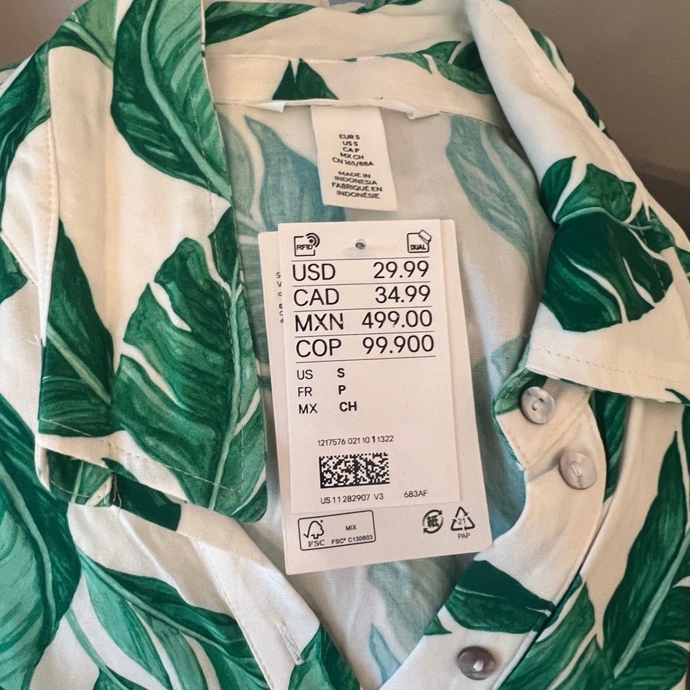 H&M Tropical Green Leaf Print Shirt Dress - Picture 4 of 5